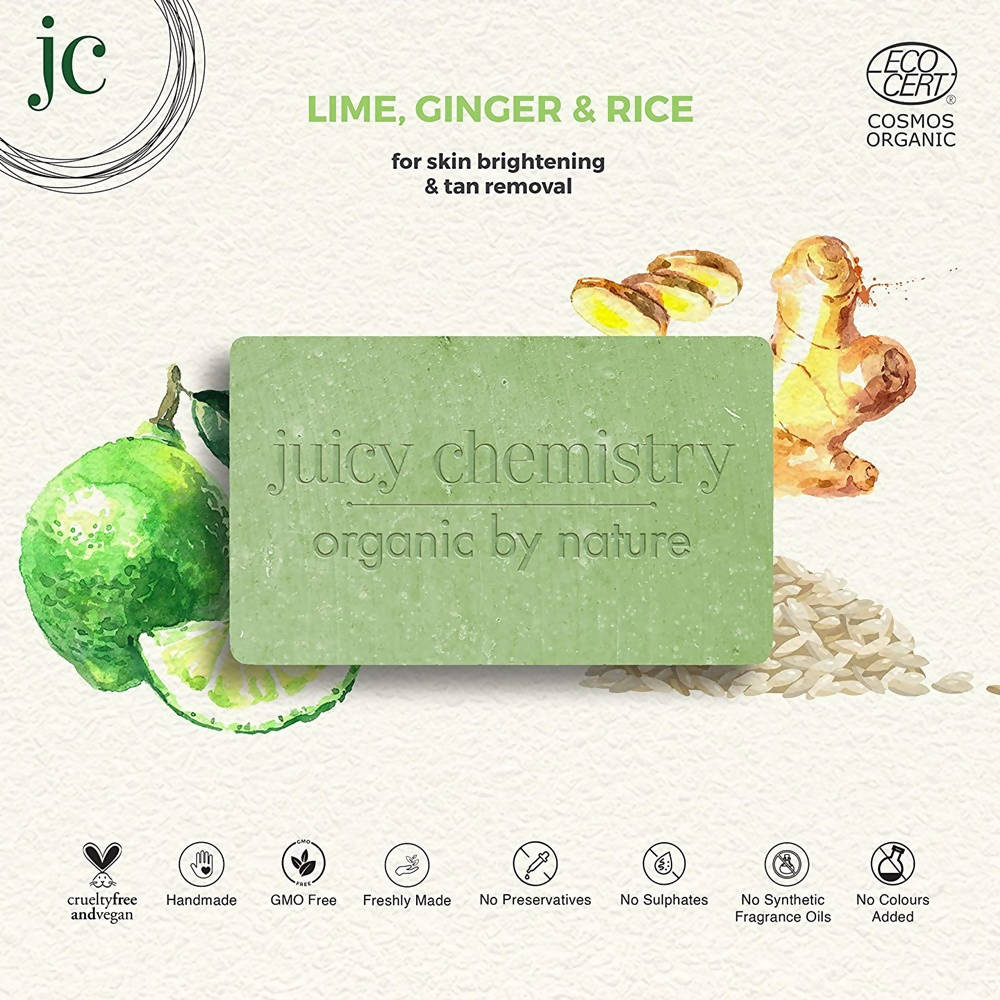 Juicy Chemistry Lime, Ginger & Rice Soap For Skin Brightening & Tan Removal