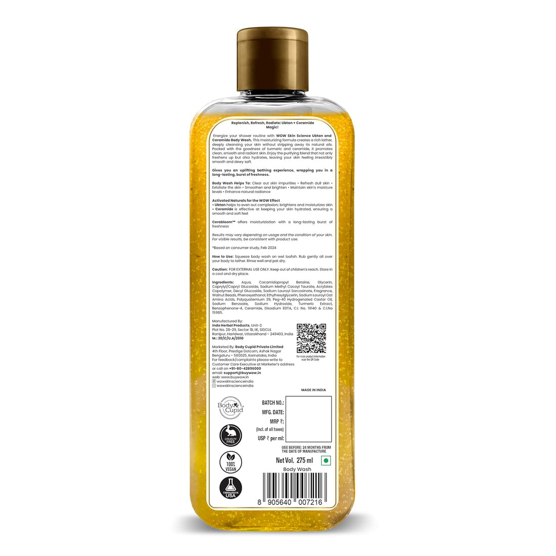 WOW Skin Science Ubtan & Ceramide Body Wash For Revives Dull Skin, Exfoliates and Softens