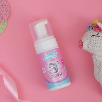Puddles Organic Unicorn Magic Kids Foaming Face & Body Wash with Turmeric, Milk Protein, Neroli Oil