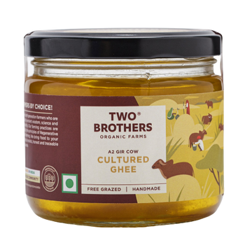 Two Brothers Organic Farms A2 Gir Cow Cultured Ghee | Cultured Cow Desi Ghee | Curd-Churned Bilona Ghee | Pure, Natural, and Healthy