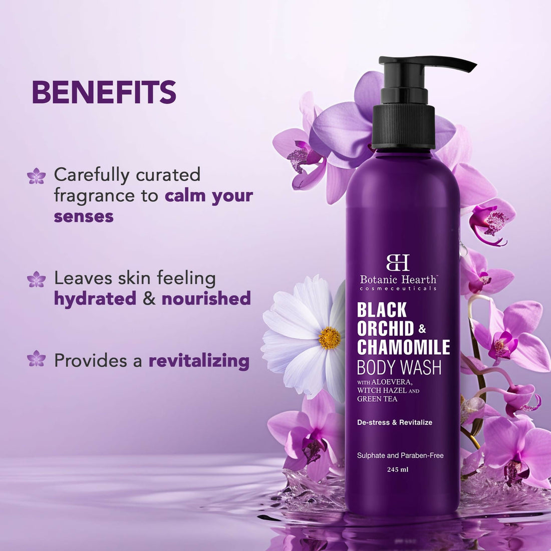 Botanic Hearth Black Orchid & Chamomile Body Wash with Aloe Vera, Witch Hazel & Green Tea