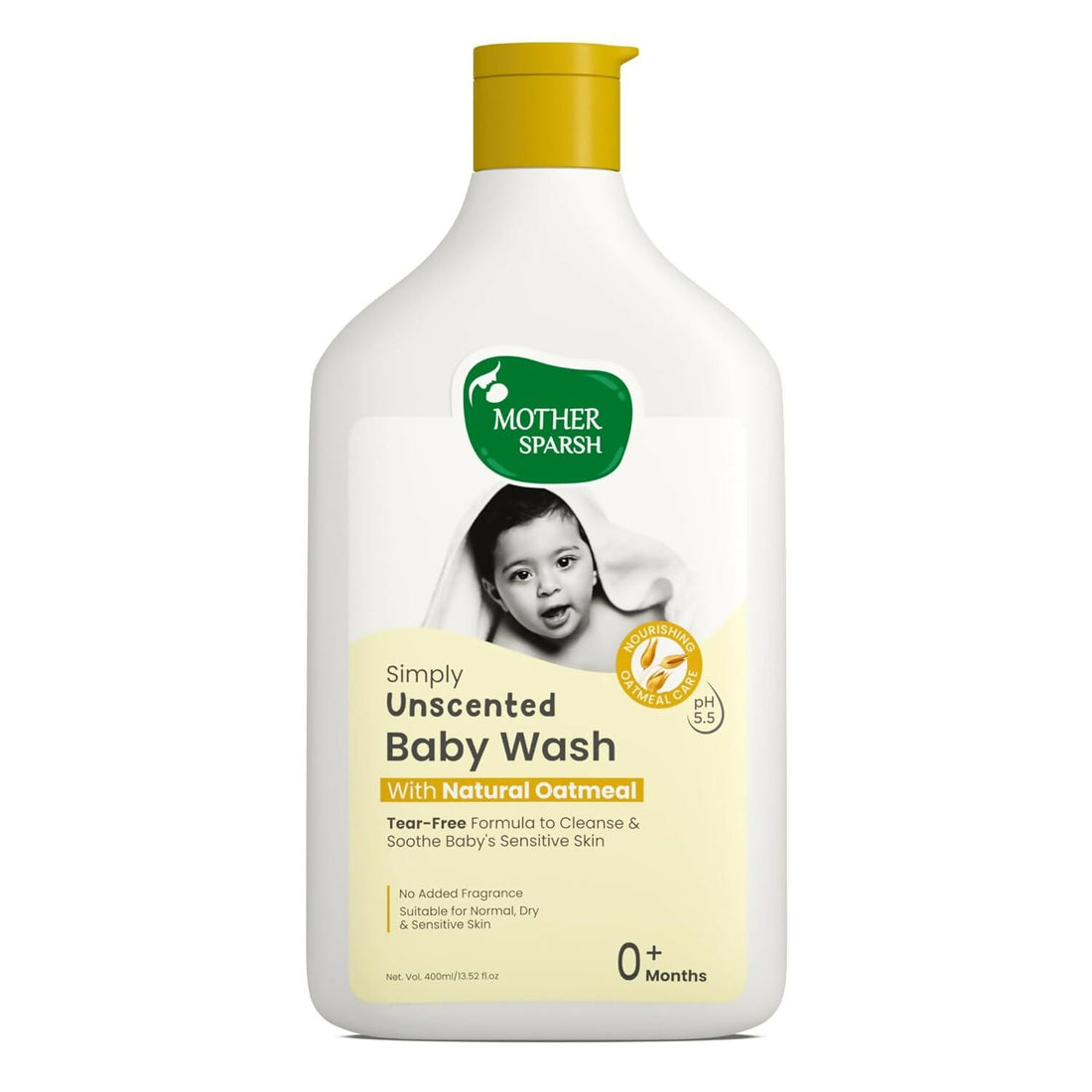 Mother Sparsh Simply Unscented Baby Wash With Natural Oatmeal, Tear Free Formula for Newborn's Sensitive Skin
