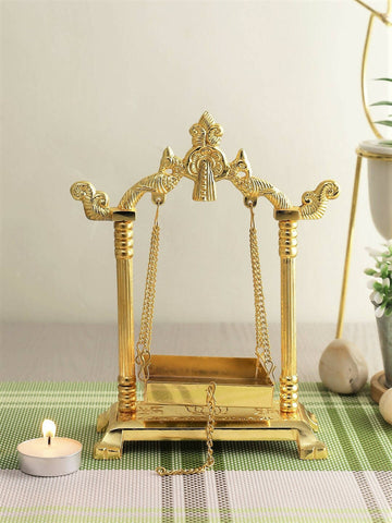 CraftVatika Gold-Toned Aluminium Laddu Gopal Lord Jhula Mandir