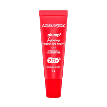 Aqualogica Crimson Candy Plump+ Luscious Tinted Lip Balm with Watermelon and Hyaluronic Acid, SPF 20+