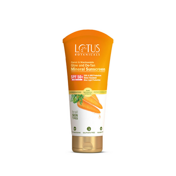 Lotus Botanicals Carrot & Niacinamide Glow and De-Tan Mineral Sunscreen, SPF 50+, PA++++