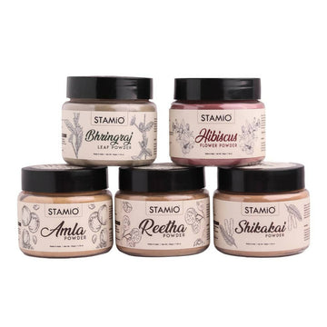 Stamio Pure Amla, Reetha, Shikakai, Bhringraj, Hibiscus Powders Combo For Hair Pack