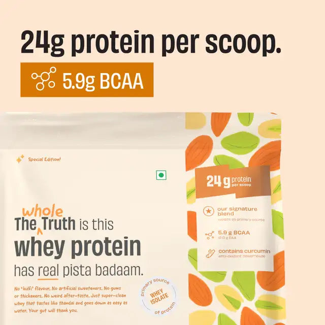 The Whole Truth Whey Protein Powder 24g - Pista Badaam Flavour