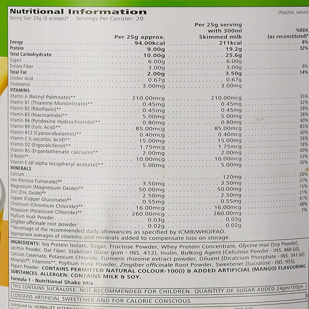 Herbalife Nutrition Formula 1 Nutritional Shake Mix Mango Flavors