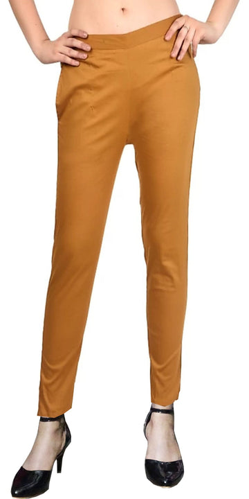 PAVONINE Dark Skin Color Stretchable Cotton Lycra Fabric Pencil Pant For Women