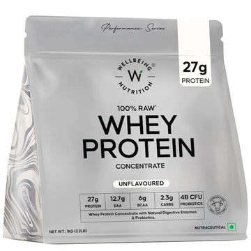 Wellbeing Nutrition Pure Whey Protein Concentrate 27g Protein | 4B CFU Probiotics | Unflavoured