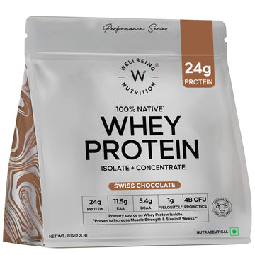 Wellbeing Nutrition Premium Whey Protein Isolate + Concentrate 24g | 4B CFU Probiotics - Swiss Chocolate