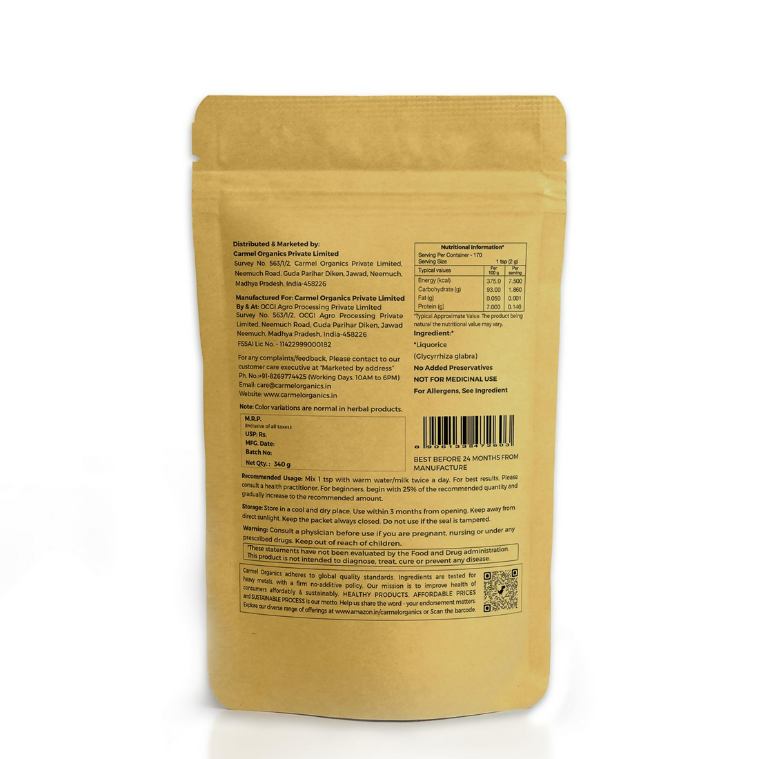 Carmel Organics Liquorice/Mulethi Root Powder