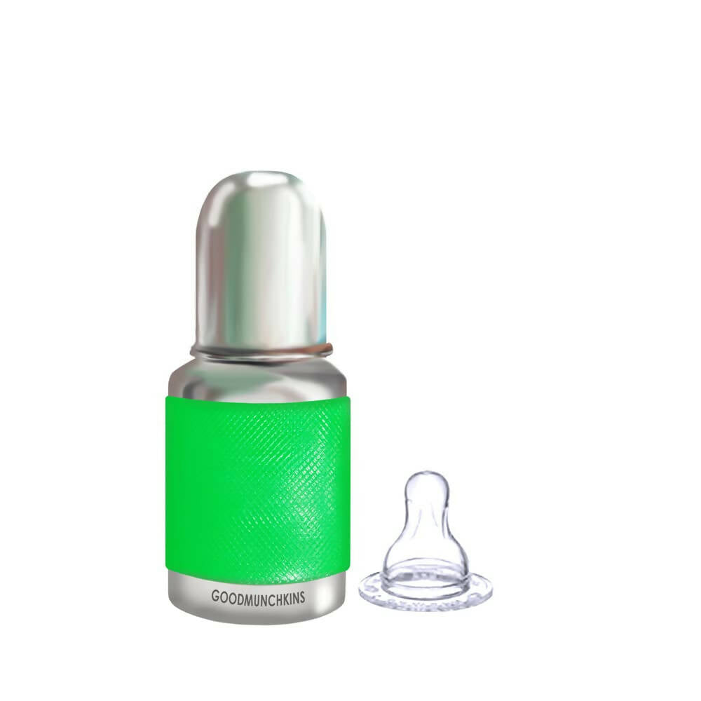 Goodmunchkins Stainless Steel Feeding Round Bottle with Silicone Sleeve-150 ml