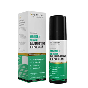 Dr. Sheth's Ceramide & Vitamin C Daily Brightening & Repair Face Cream With 5% Vitamin C, Cica & Amla, Brightens & Repairs Skin