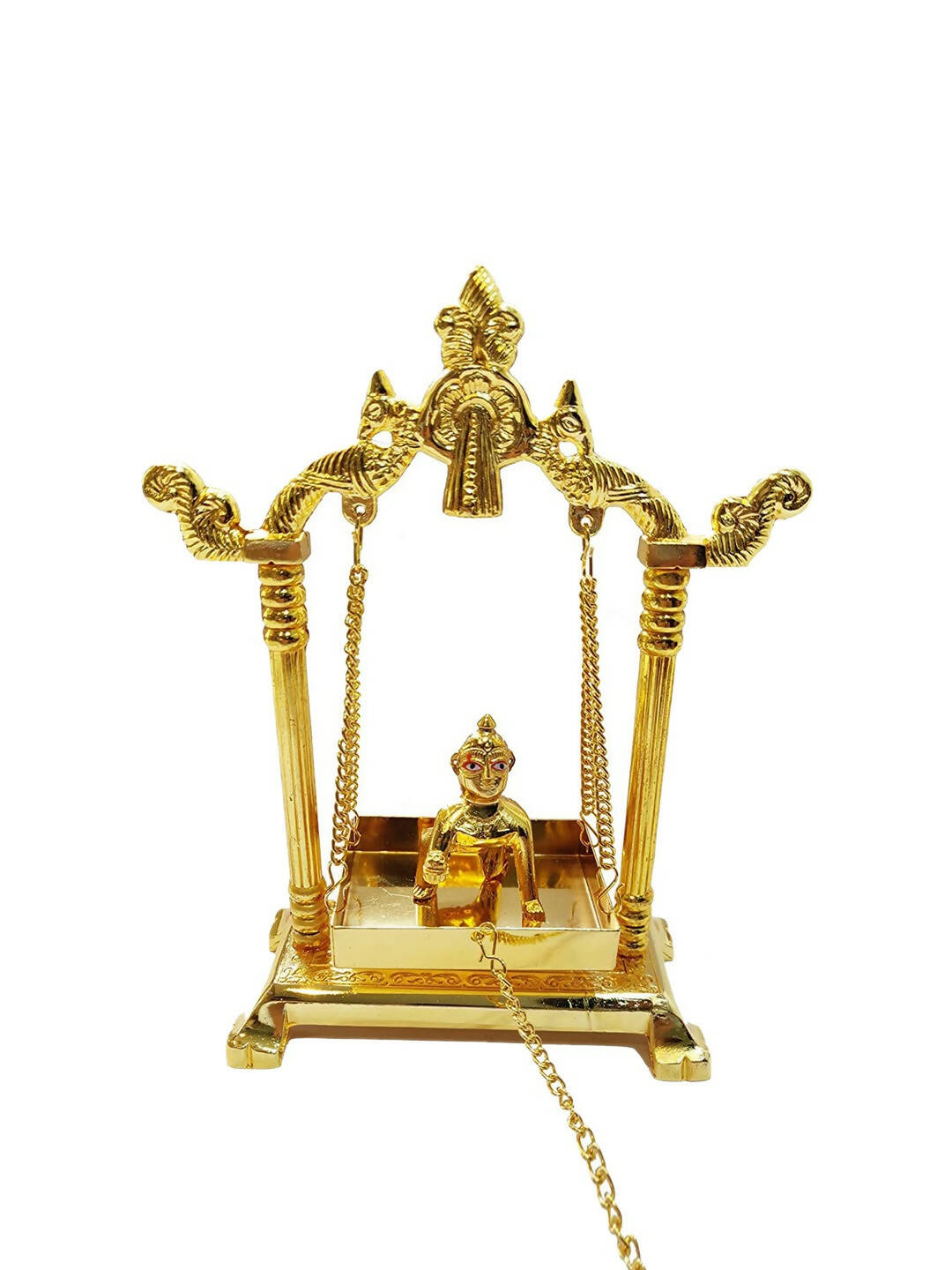 CraftVatika Gold Toned Aluminium Swing Jhula With Ladoo Gopal