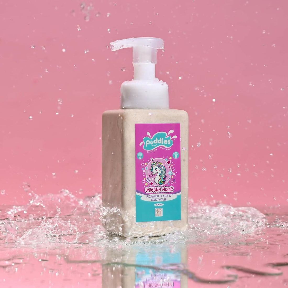 Puddles Organic Unicorn Magic Kids Foaming Face & Body Wash with Turmeric, Milk Protein, Neroli Oil