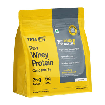 Tata 1mg Raw Whey Protein Concentrate - 26g Protein, 6g BCAA & 30B CFU Probiotics