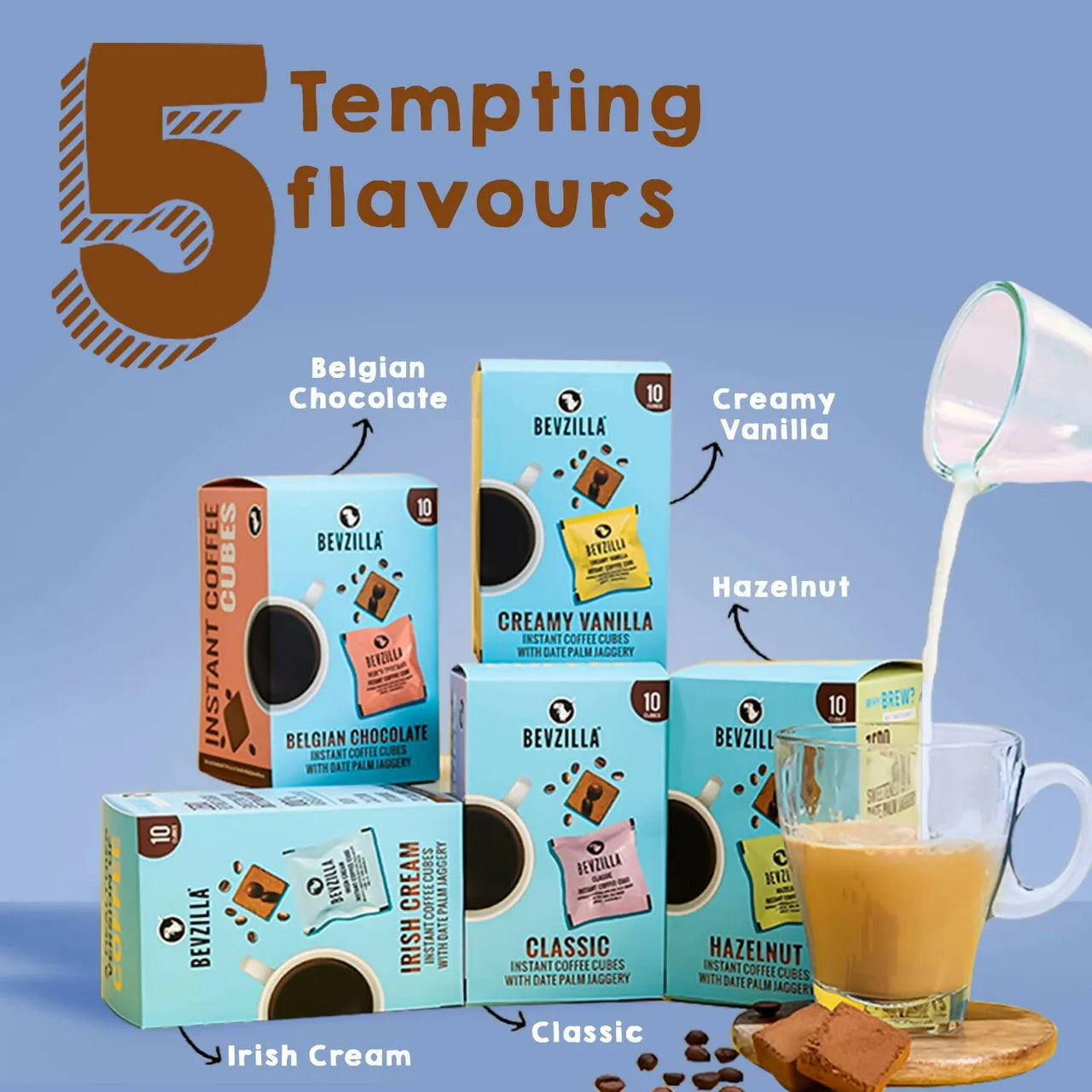 Bevzilla Assorted Flavors Instant Coffee Cubes with Organic Date Palm Jaggery