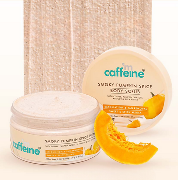mCaffeine Smoky Pumpkin Spice Body Scrub, Exfoliates, Removes Tan, Sweet & Spicy Aroma