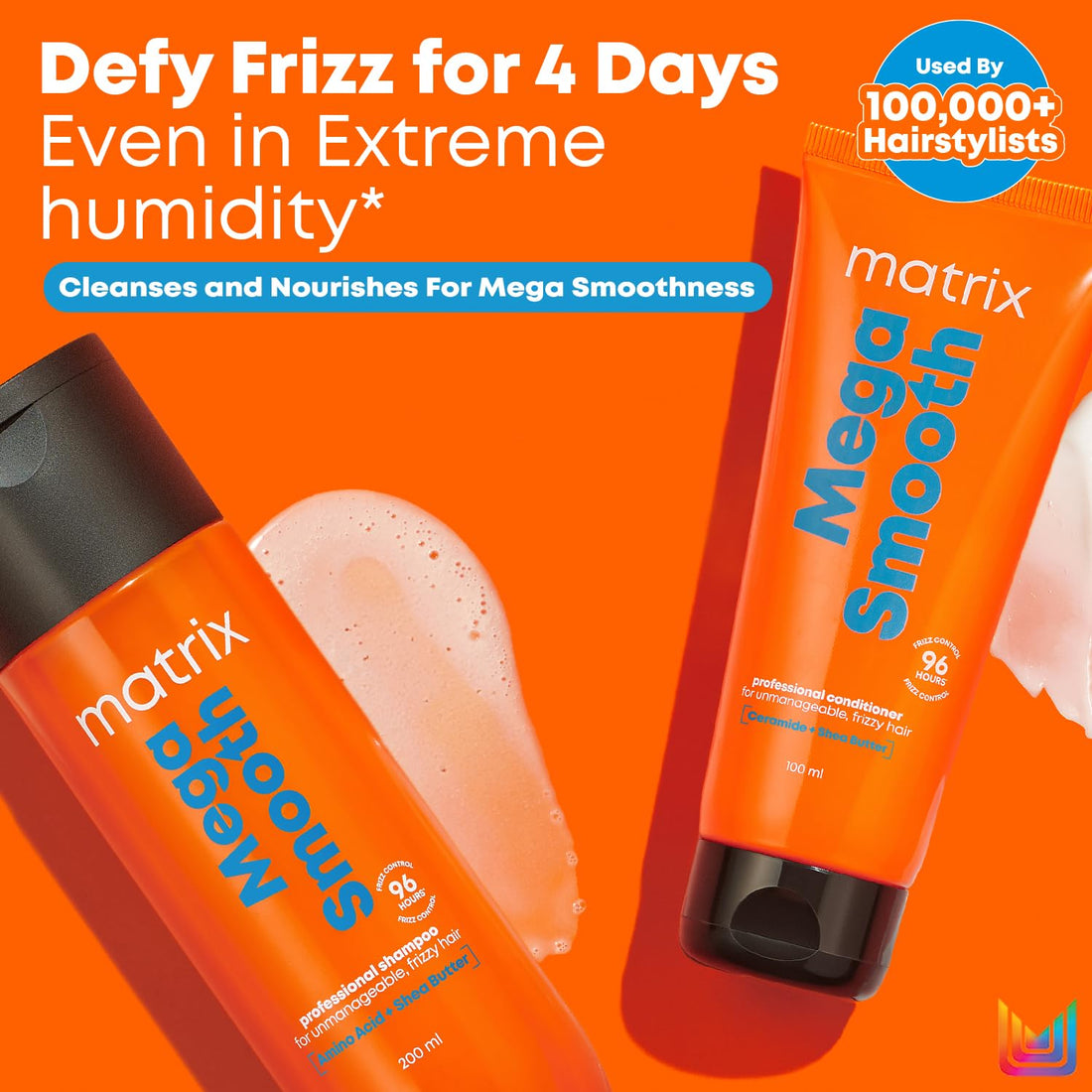 Matrix Mega Smooth Shampoo and Conditioner Combo with Shea Butter |Max Smoothness for 4 Days |