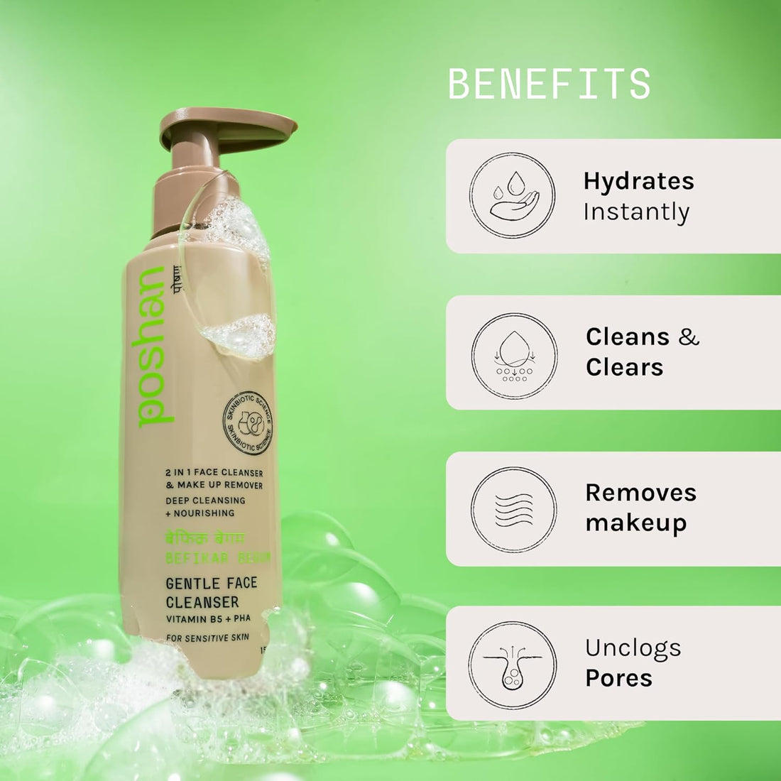 Poshan Skincare Befikar Begum 2-in-1 Gentle Face Cleanser & Makeup Removal for Women