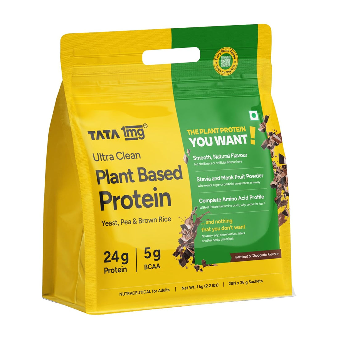 Tata 1mg Ultra Clean Plant Based Protein Powder - 24g Protein, 5g BCAA