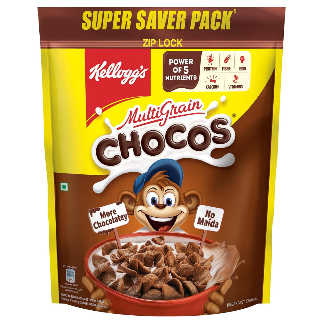 Kellogg's Multigrain Chocos For Kids, Power Of 5 Nutrients Protein, Fibre, Iron, Calcium, Vitamins