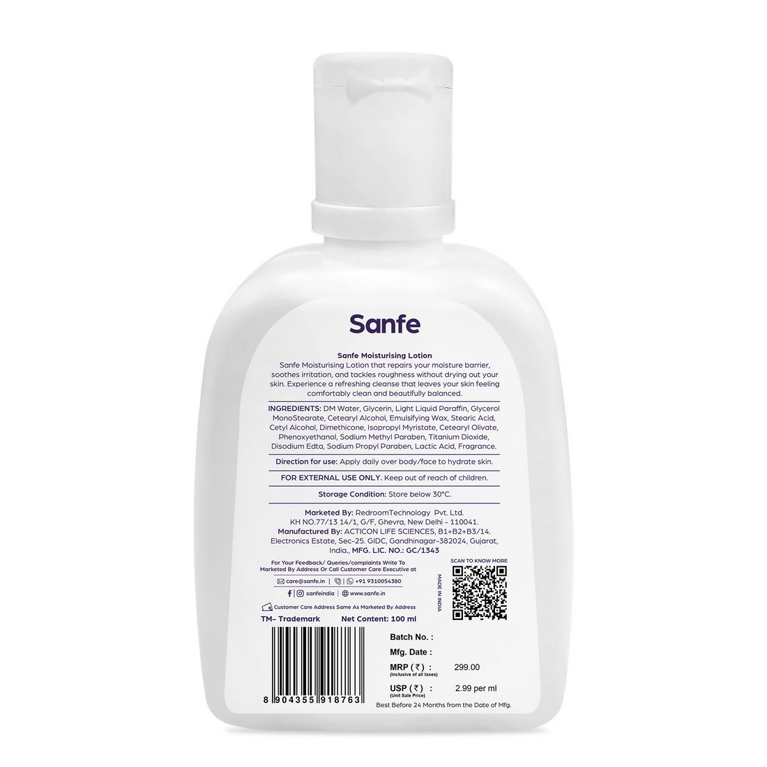 Sanfe Moisturising Lotion Improves skin moisture in 24 hour Moisturizer