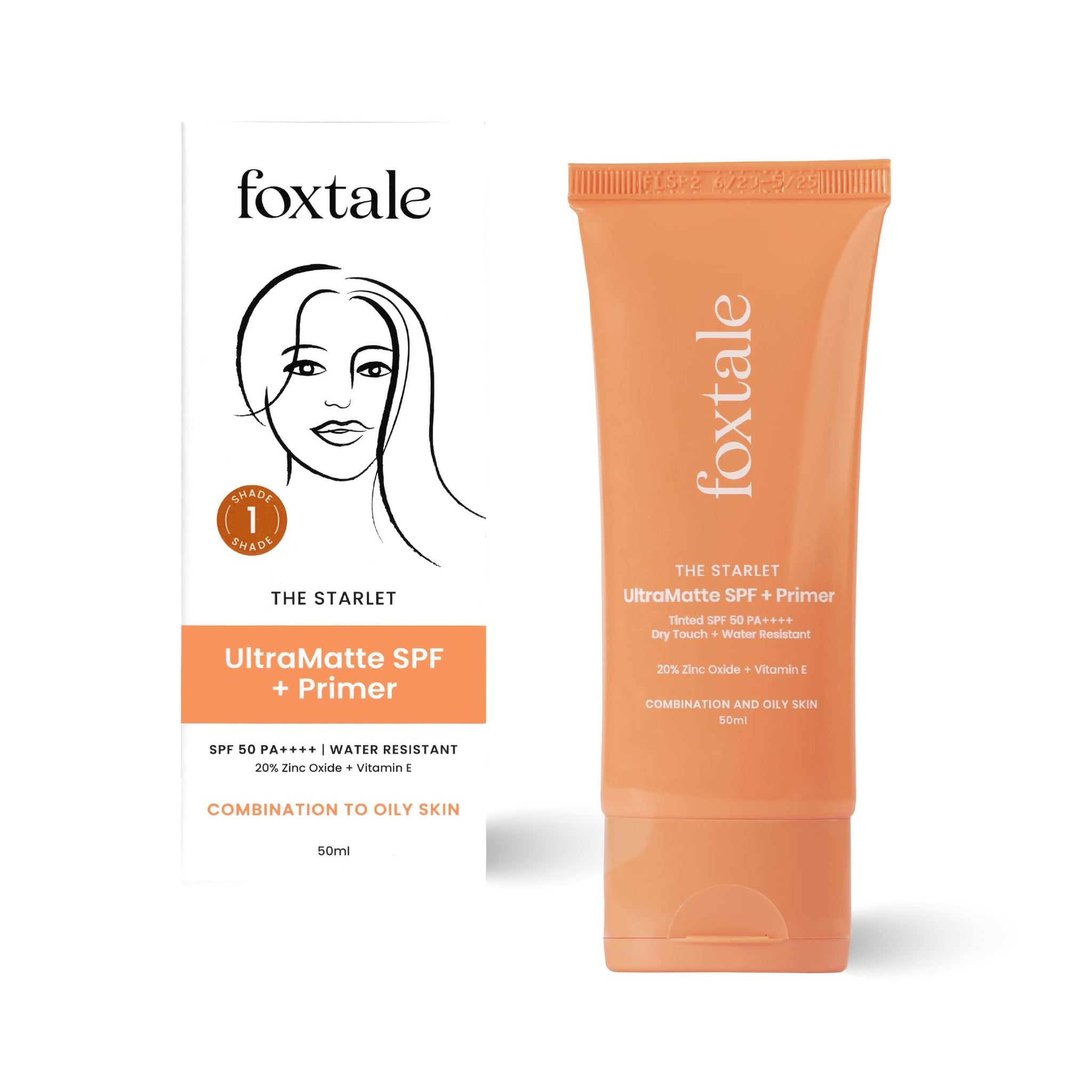 Foxtale Tinted Sunscreen SPF 50 PA++++ & Primer Shade 1 - Deep, Water Resistant with Dry-Touch Finish, Blurs Out Pores