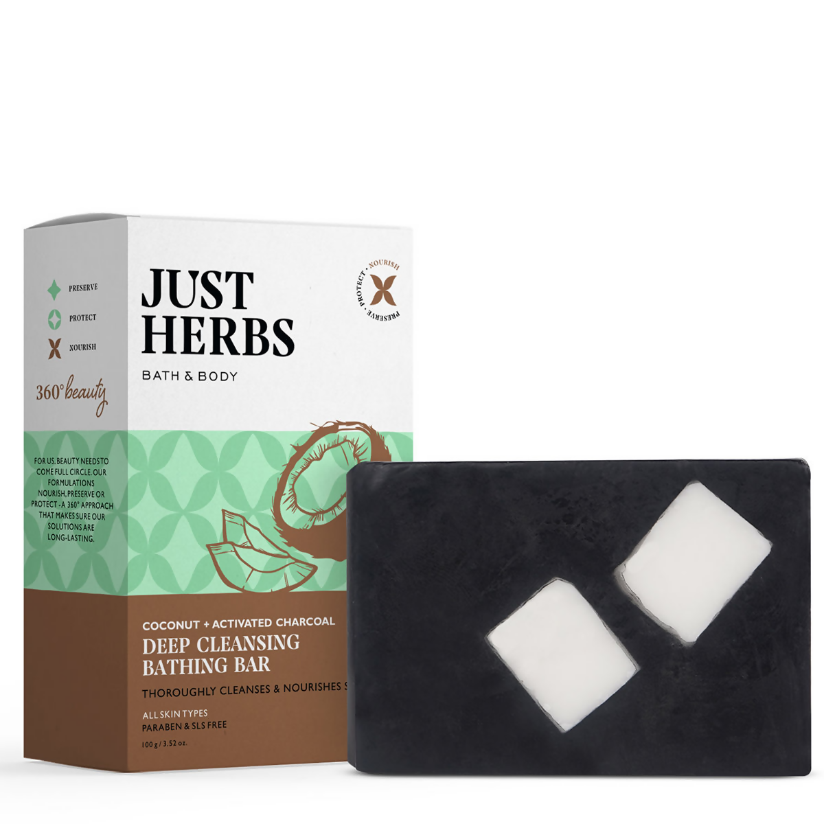 Just Herbs Coconut + Activated Charcoal Deep Cleansing Bathing Bar