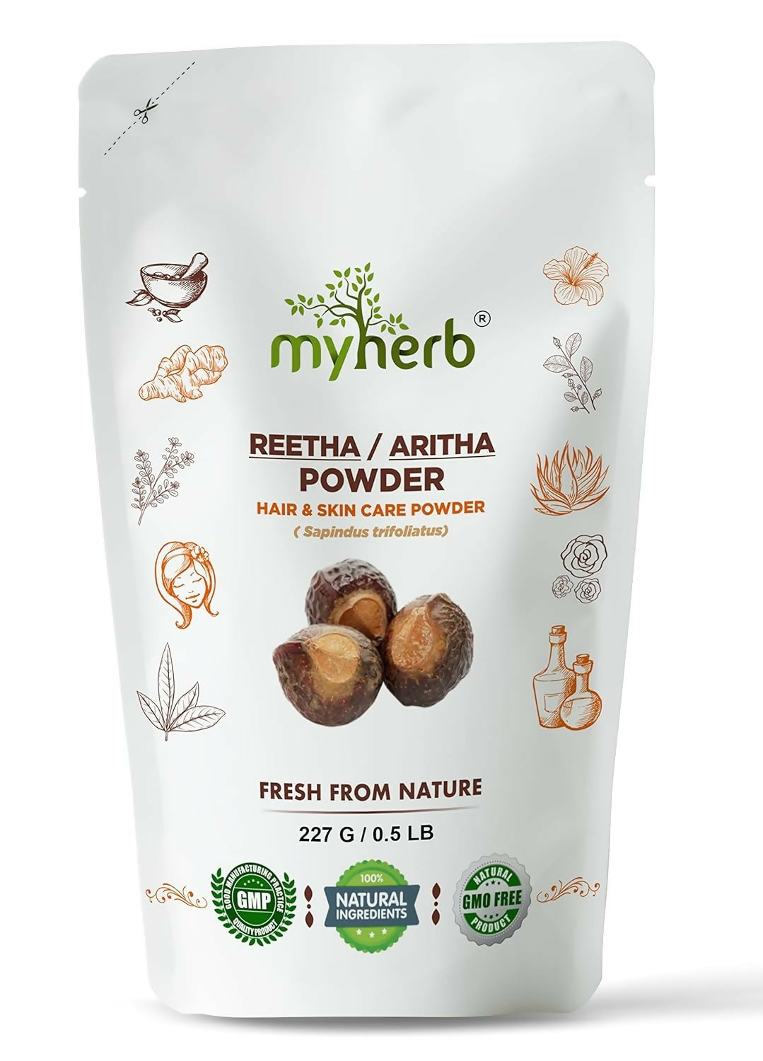 Myherb Natural Pure Organic Double Filtered Aritha/Reetha Powder