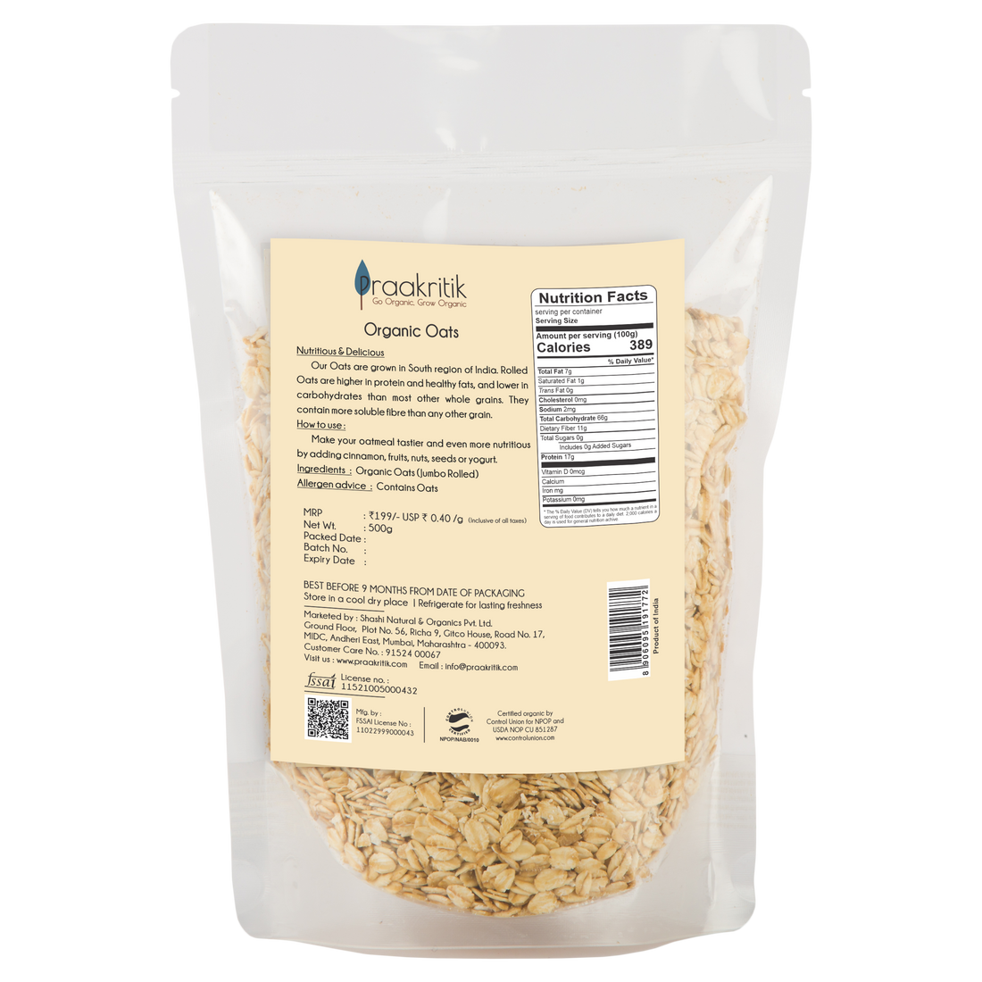 Prakritik Organic Jumbo Rolled Oats