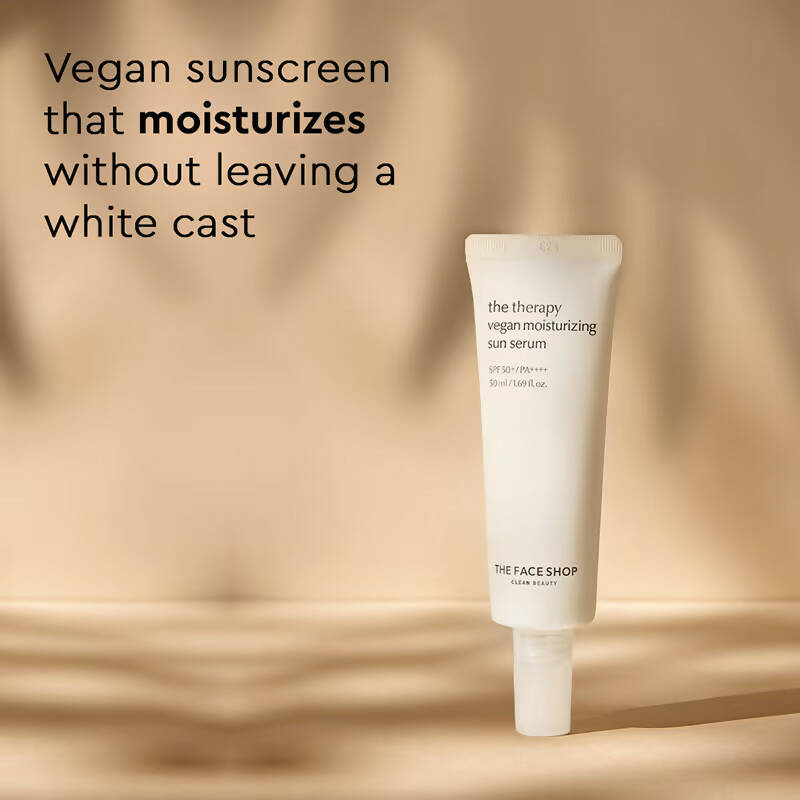 The Face Shop The Therapy Vegan Moisturizing Sun Serum SPF 50+ - Korean Skincare