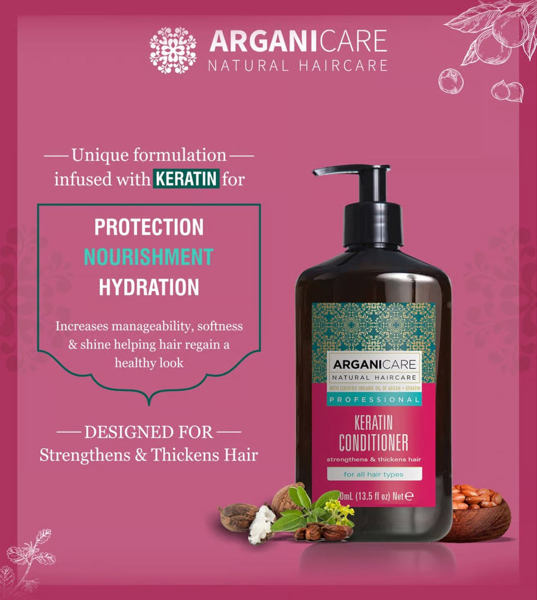 ARGANICARE Hair Strengthening Keratin Conditioner for Dry & Curly Hair