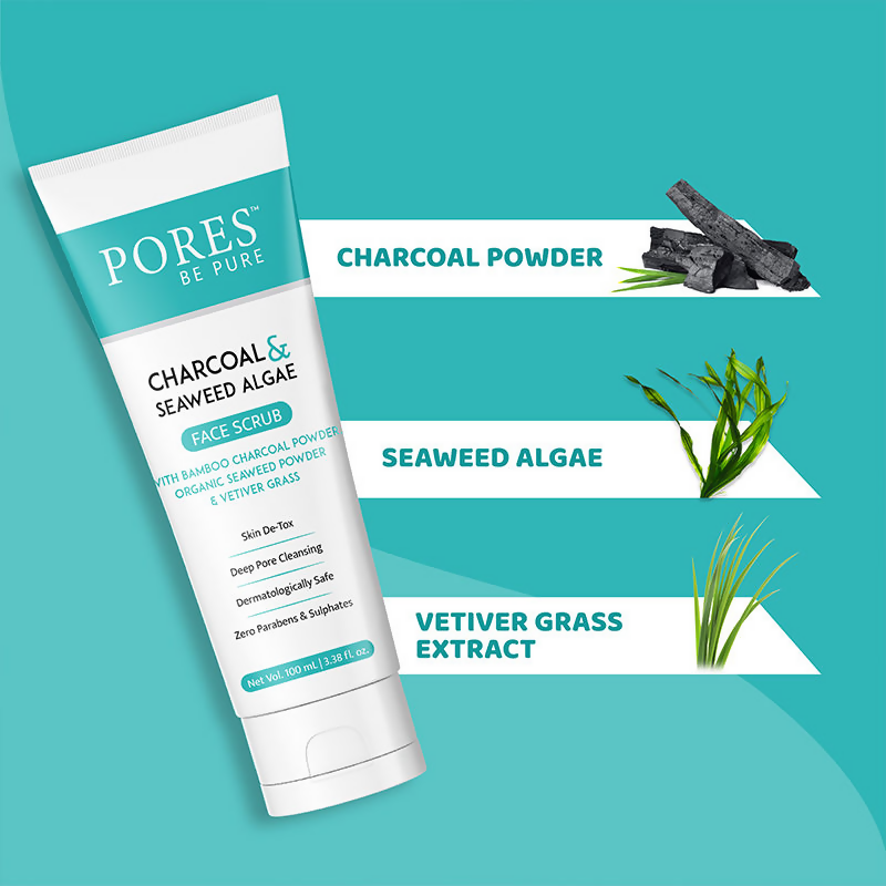 Pores Be Pure Charcoal Gel Face Scrub With Seaweed & Algae