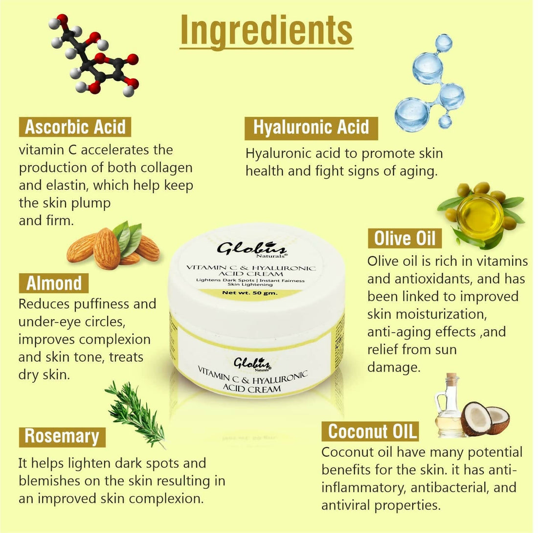 Globus Naturals Hyaluronic Acid and Vitamin C skin Lightening Brightening Cream