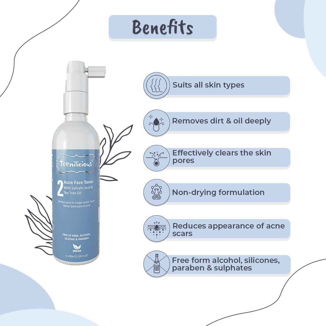 Teenilicious Acne Toner For Face With 0.5% Salicylic Acid & Natural Tea Tree Oil