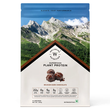 Wellbeing Nutrition Superfood Plant Protein 22g | 3B CFU Probiotics | Vegan Protein - Belgian Dark Chocolate