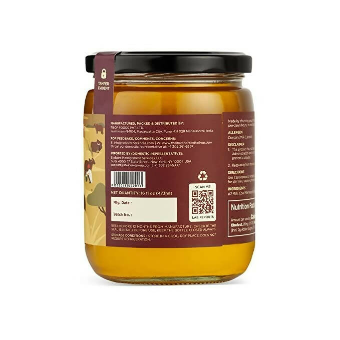 Two Brothers Organic Farms - A2 Ghee Cultured Cow Desi Ghee | 100% Pure and Natural - Desi Ghee - Highly Nutritious -  Boost Immunity & Energy