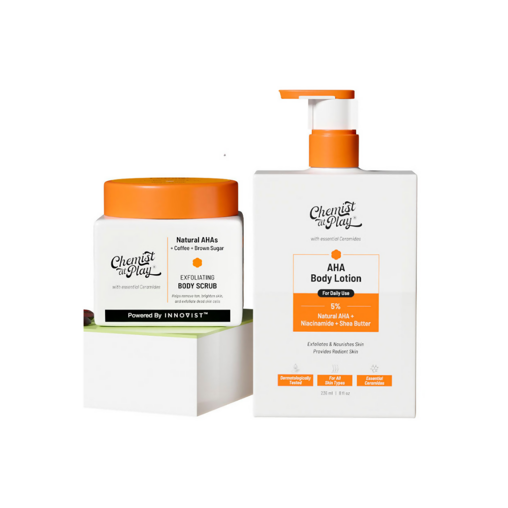 Chemist At Play Exfoliating Body Scrub + AHA Body Lotion Combo