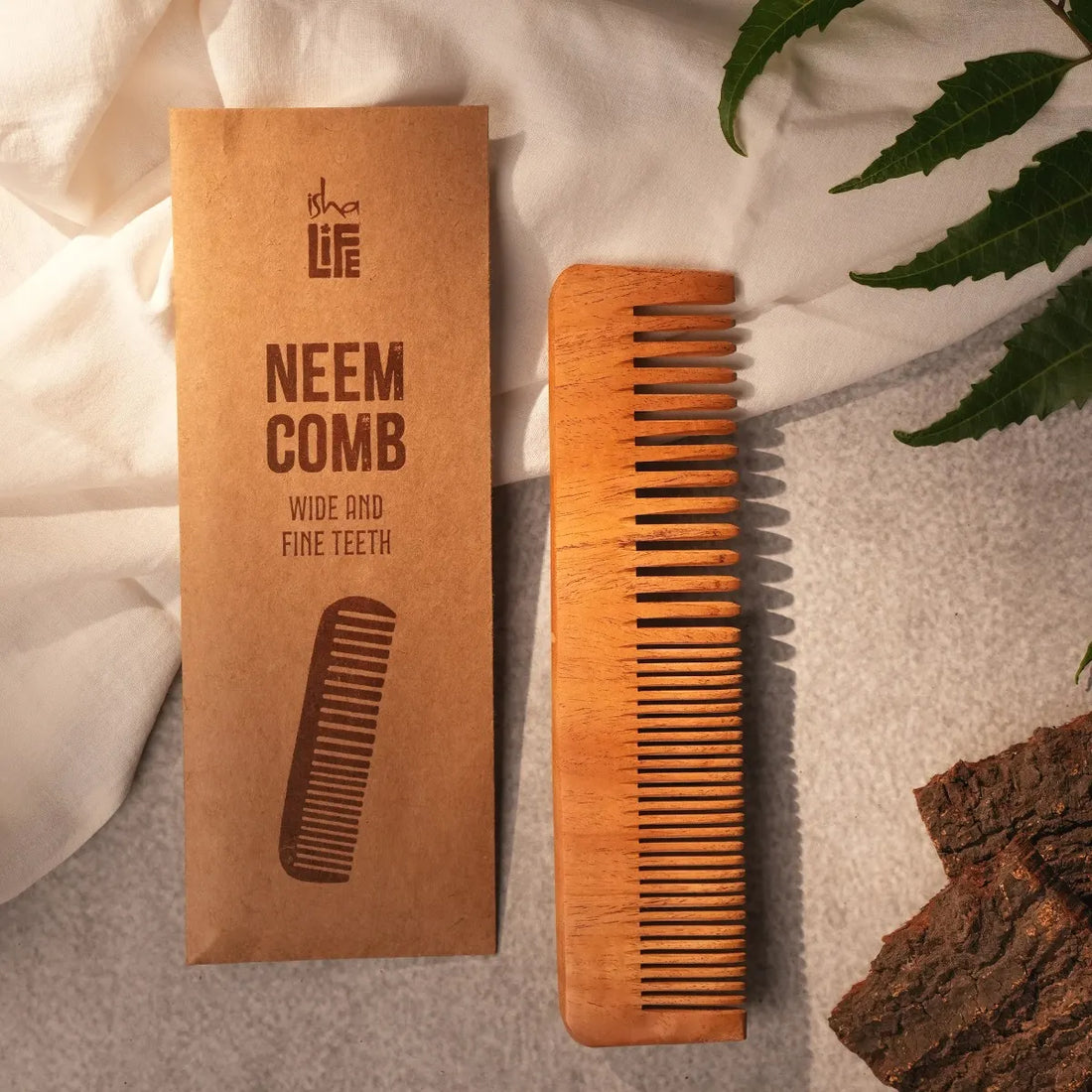 Isha Life Handmade Neem Wood Comb (Two in one)