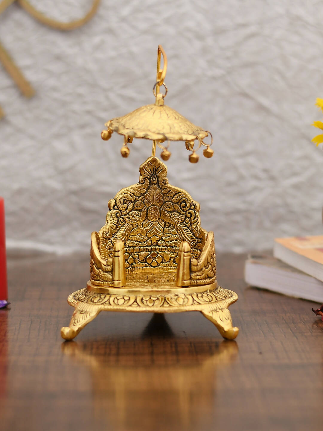 CraftVatika Gold-Plated Ladoo Gopal Singhasan/Pooja Chowki Showpiece