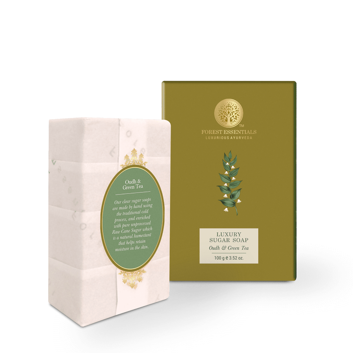 Forest Essentials Luxury Sugar Soap Oudh & Green Tea