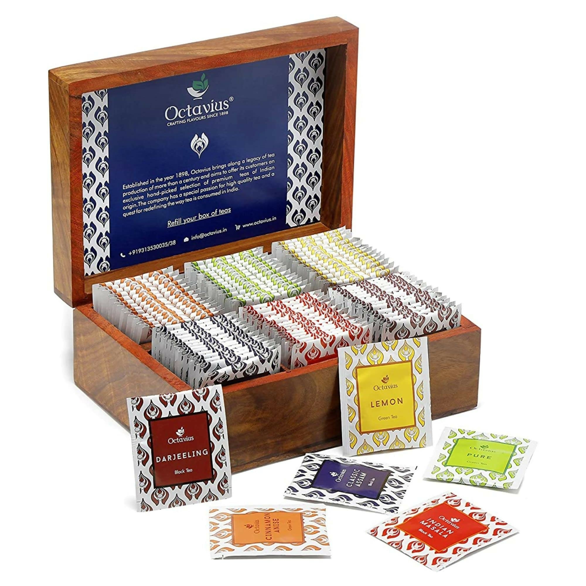 Octavius Dark Wood Caddy Wooden Gift Box - 90 Tea Bags