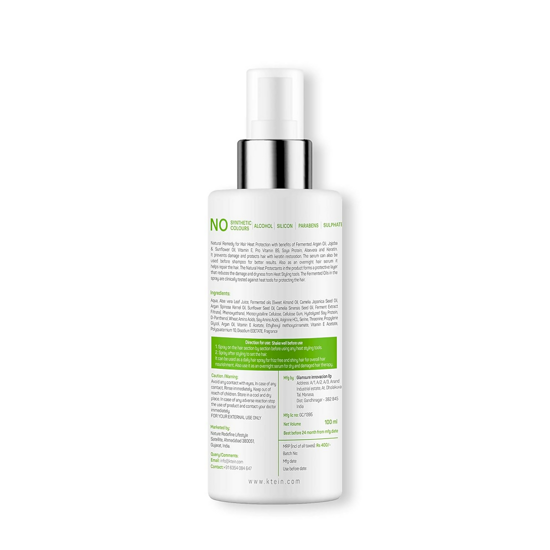 Ktein All in 1 Natural Hair Heat Protection Spray with Fermented Argan Oil