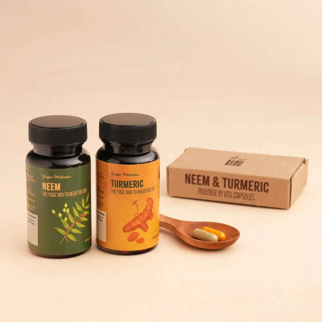 Isha Life Neem and Turmeric powder in veg Capsules - 60+60 Caps