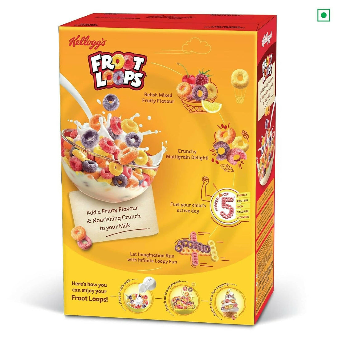 Kellogg’s Froot Loops Crunchy Multigrain Breakfast Cereal for Kids, Mixed Fruit Flavor