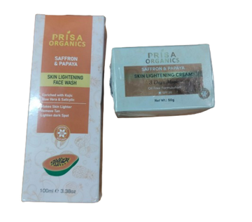 Prisa Organics Saffron &amp; Papaya Lightening Face Wash and Saffron &amp; Papaya Skin Lightening Face Cream Combo