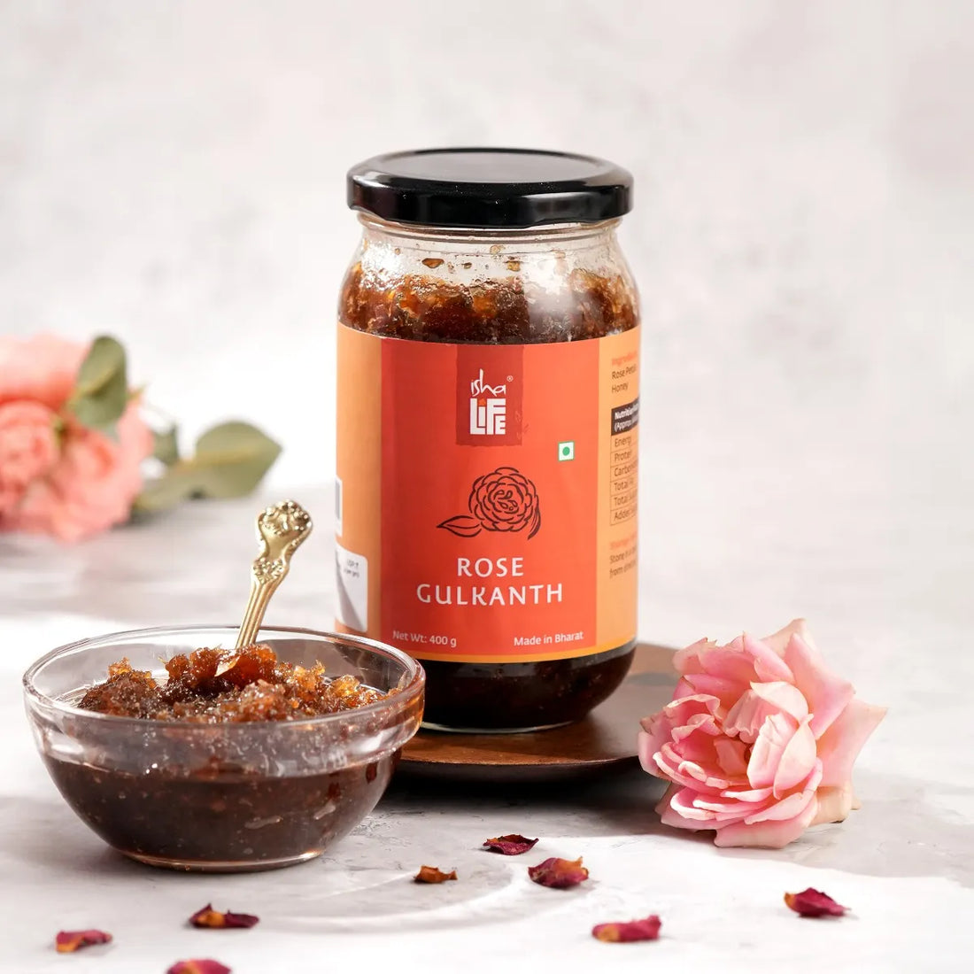 Isha Life Rose Gulkanth - Natural rose petals soaked in pure honey. No jaggery. No synthetic preservatives. No added rose extracts.