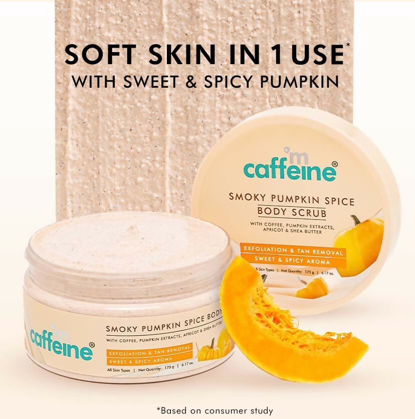 mCaffeine Smoky Pumpkin Spice Body Scrub, Exfoliates, Removes Tan, Sweet & Spicy Aroma